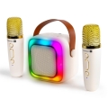 CONNECT IT CSP-1010-BG - LED RGB-luidspreker met 2 draadloze microfoons, 5 W / 1200 mAh + 2×400 mAh, crème/goud