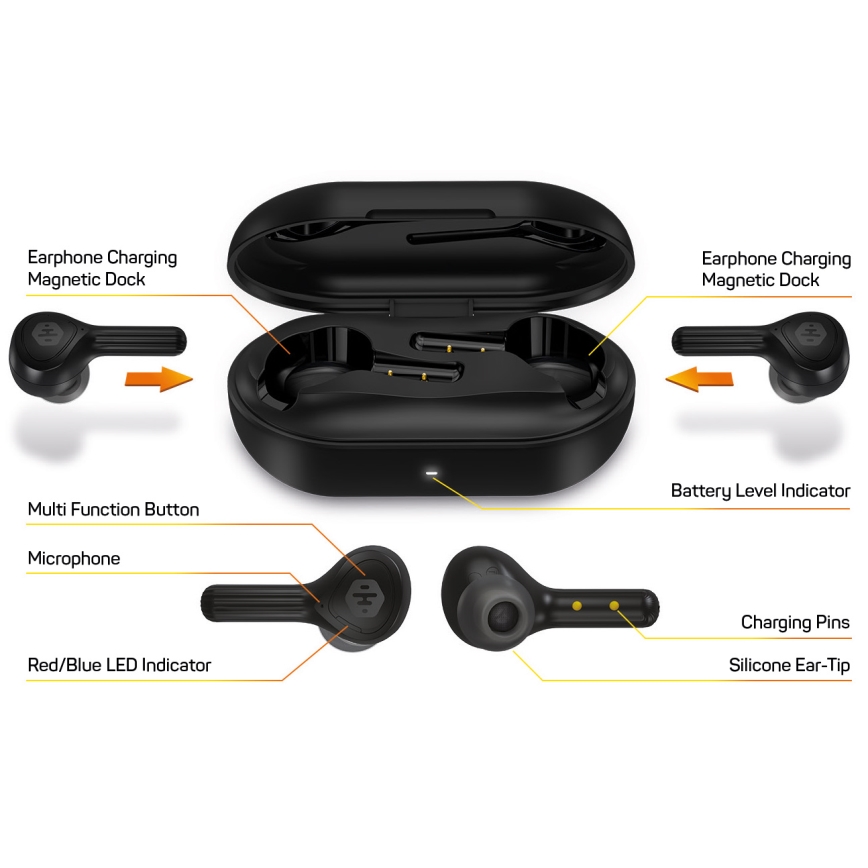 CONNECT IT HEP-5300-BK - Draadloos earphones met een microfoon 300 mAh zwart