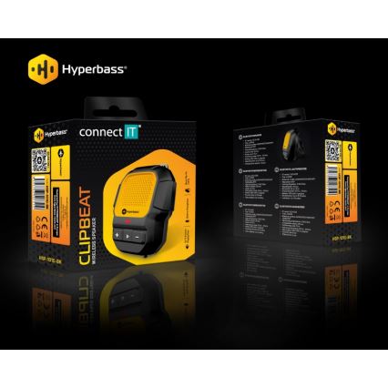 CONNECT IT HSP-1010-BK - Draadloze luidspreker met microfoon ClipBEAT 2W/5V 560 mAh IPX7 zwart/geel