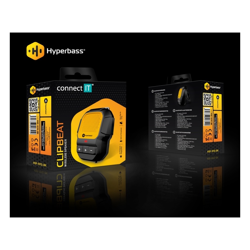 CONNECT IT HSP-1010-BK - Draadloze luidspreker met microfoon ClipBEAT 2W/5V 560 mAh IPX7 zwart/geel