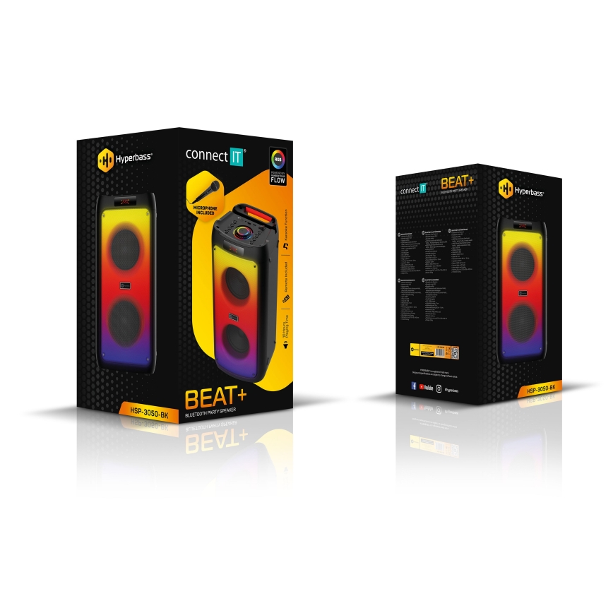 CONNECT IT HSP-3050-BK - LED Draadloze luidspreker met een microfoon 60W/5V 4500 mAh zwart + afstandsbediening