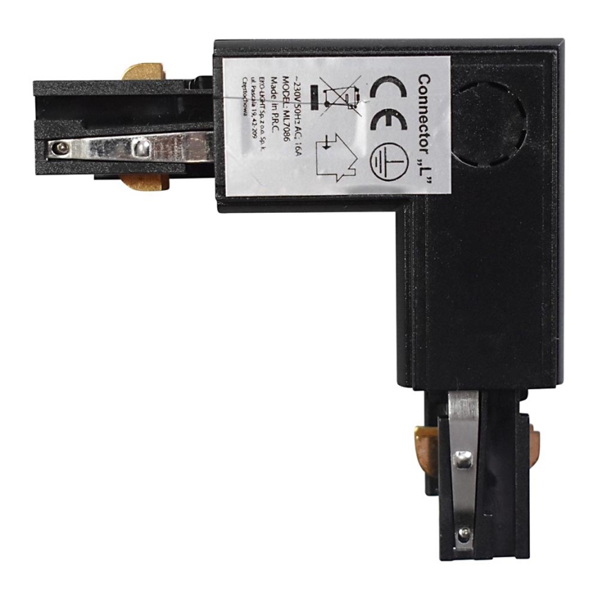 Connector voor armaturen in 3-fase TRACK railsysteem zwart type L