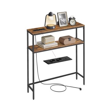 Consoletafel met geïntegreerde stopcontacten en USB-poorten LUVOR 80x20 cm bruin/zwart