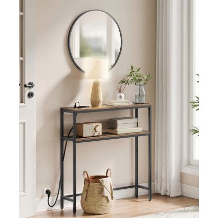 Consoletafel met geïntegreerde stopcontacten en USB-poorten LUVOR 80x20 cm bruin/zwart