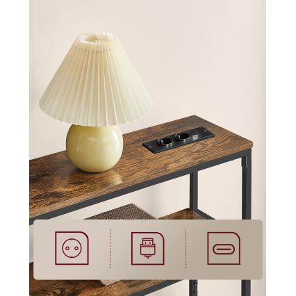 Consoletafel met geïntegreerde stopcontacten en USB-poorten LUVOR 80x20 cm bruin/zwart