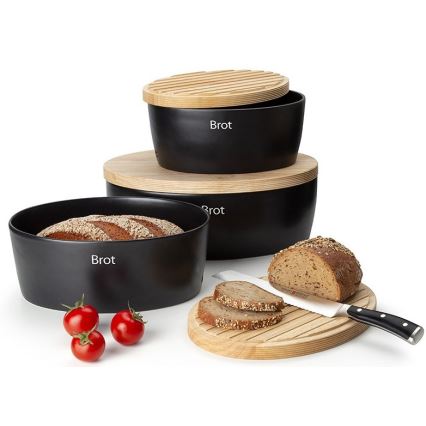Continenta C3730 - Broodtrommel met deksel 30x23 cm zwart/rubberhout