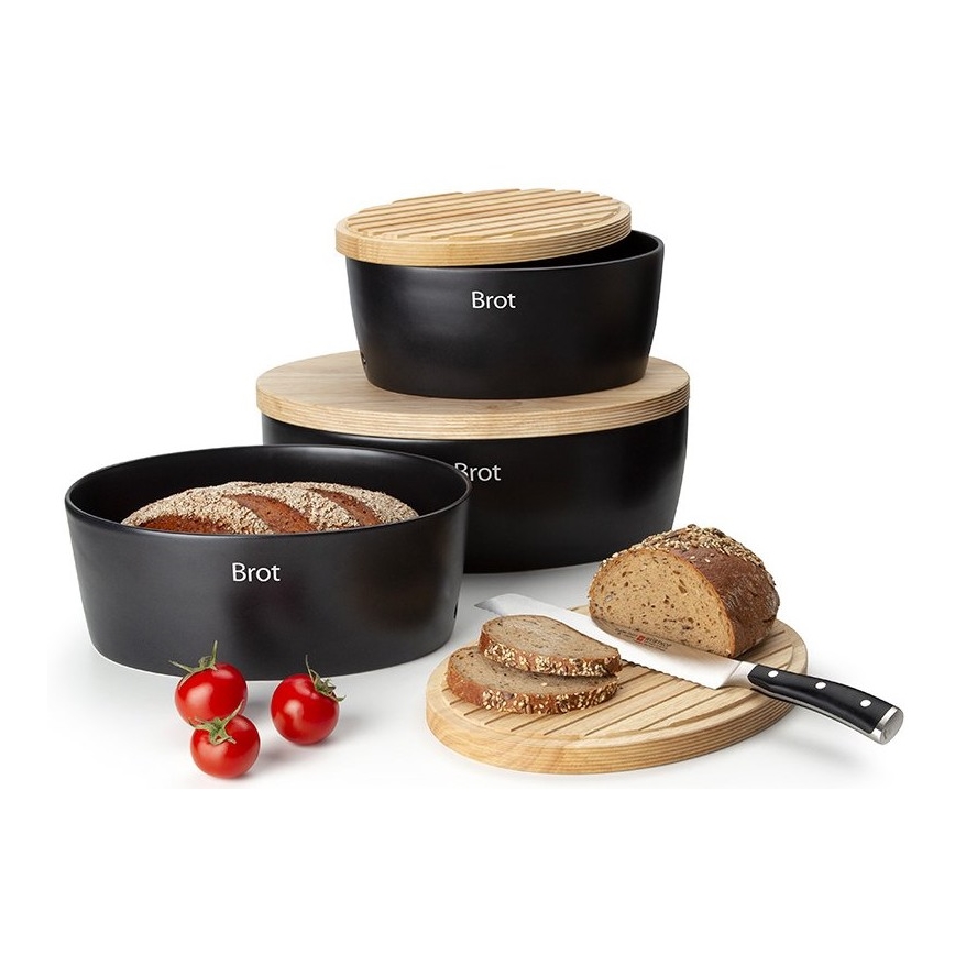 Continenta C3730 - Broodtrommel met deksel 30x23 cm zwart/rubberhout