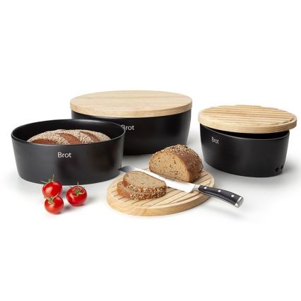Continenta C3730 - Broodtrommel met deksel 30x23 cm zwart/rubberhout