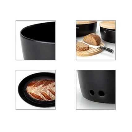 Continenta C3730 - Broodtrommel met deksel 30x23 cm zwart/rubberhout