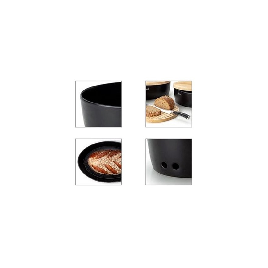 Continenta C3730 - Broodtrommel met deksel 30x23 cm zwart/rubberhout