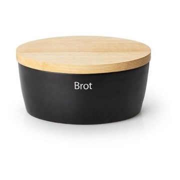Continenta C3731 - Broodtrommel met deksel 27x20 cm zwart/rubberhout
