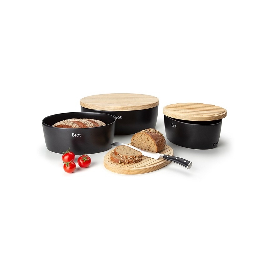 Continenta C3731 - Broodtrommel met deksel 27x20 cm zwart/rubberhout