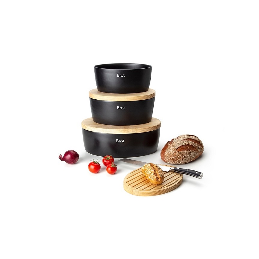 Continenta C3731 - Broodtrommel met deksel 27x20 cm zwart/rubberhout