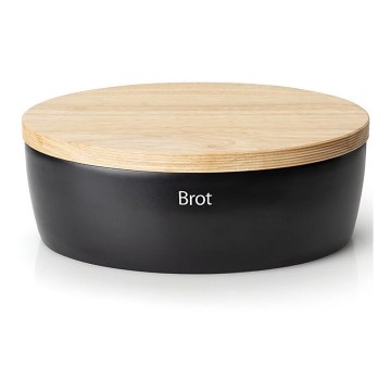 Continenta C3732 - Broodtrommel met deksel 36x23 cm zwart/rubberhout