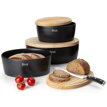 Continenta C3732 - Broodtrommel met deksel 36x23 cm zwart/rubberhout
