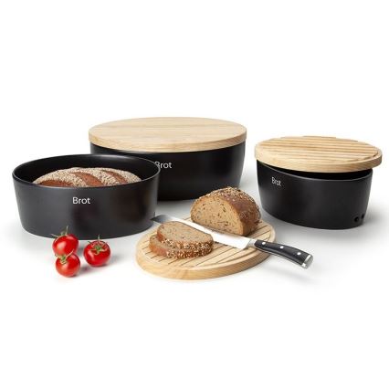 Continenta C3732 - Broodtrommel met deksel 36x23 cm zwart/rubberhout