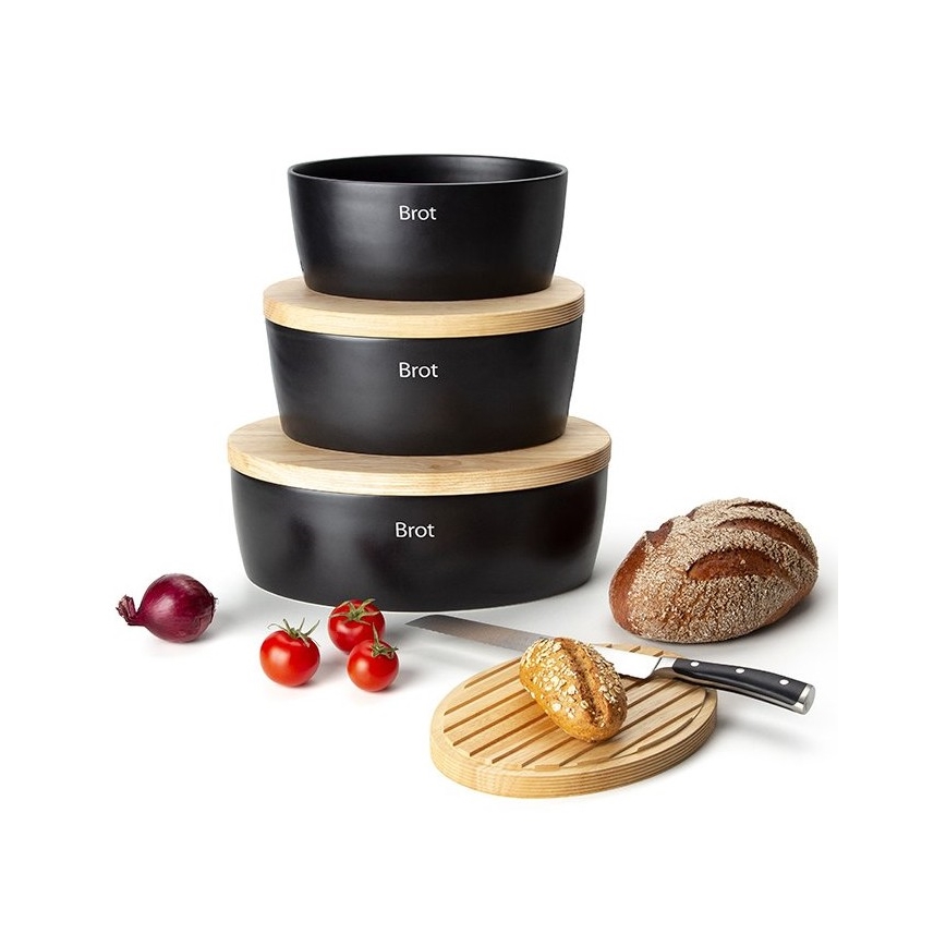 Continenta C3732 - Broodtrommel met deksel 36x23 cm zwart/rubberhout