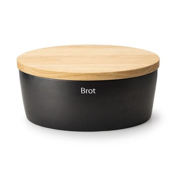 Continenta C3736 - Broodtrommel met deksel 36x23 cm zwart/rubberhout