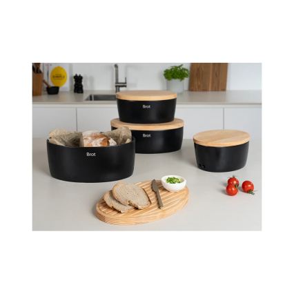 Continenta C3736 - Broodtrommel met deksel 36x23 cm zwart/rubberhout
