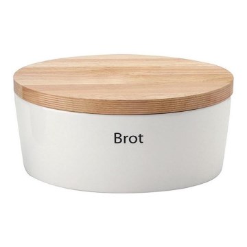Continenta C3930 - Broodtrommel met deksel 30x23 cm wit/rubberhout