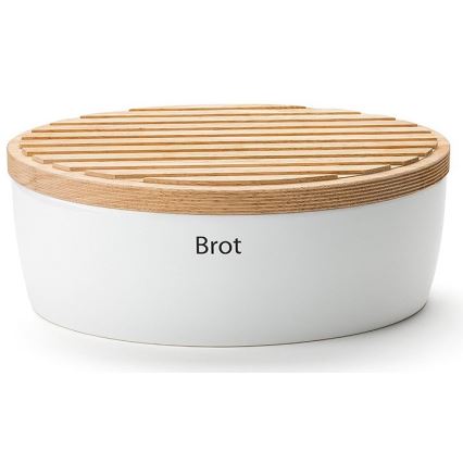 Continenta C3930 - Broodtrommel met deksel 30x23 cm wit/rubberhout