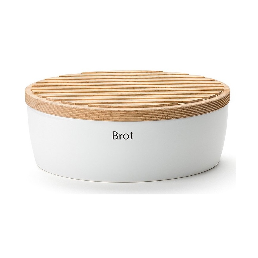 Continenta C3930 - Broodtrommel met deksel 30x23 cm wit/rubberhout
