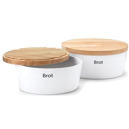 Continenta C3930 - Broodtrommel met deksel 30x23 cm wit/rubberhout