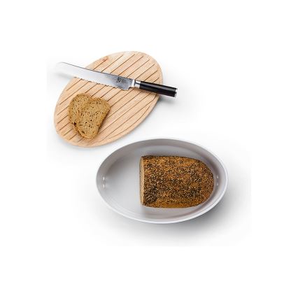 Continenta C3931 -  Broodtrommel met deksel 27x20 cm wit/rubberhout