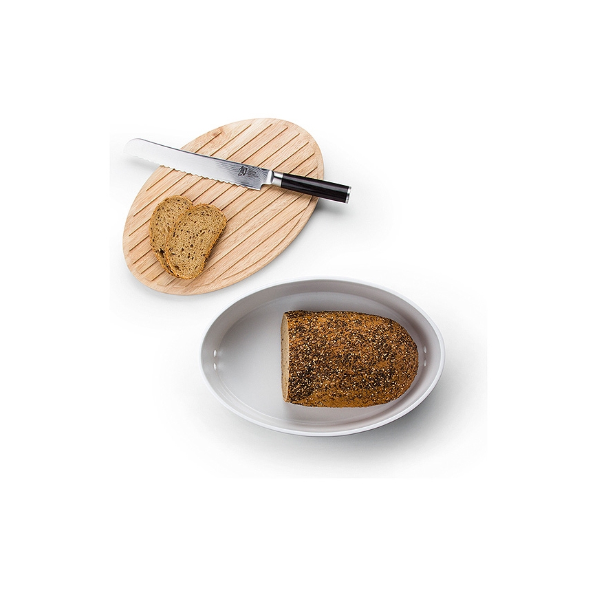 Continenta C3931 -  Broodtrommel met deksel 27x20 cm wit/rubberhout