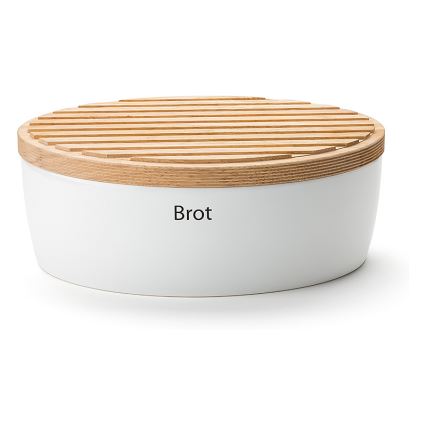 Continenta C3931 -  Broodtrommel met deksel 27x20 cm wit/rubberhout