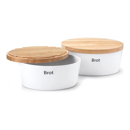 Continenta C3931 -  Broodtrommel met deksel 27x20 cm wit/rubberhout