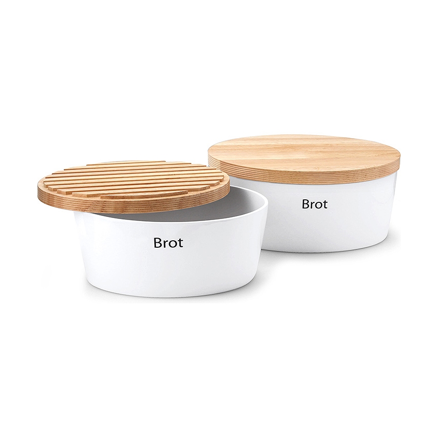 Continenta C3931 -  Broodtrommel met deksel 27x20 cm wit/rubberhout