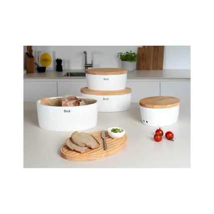 Continenta C3936 - Brooddoos met deksel 36x23 cm wit/rubberhout
