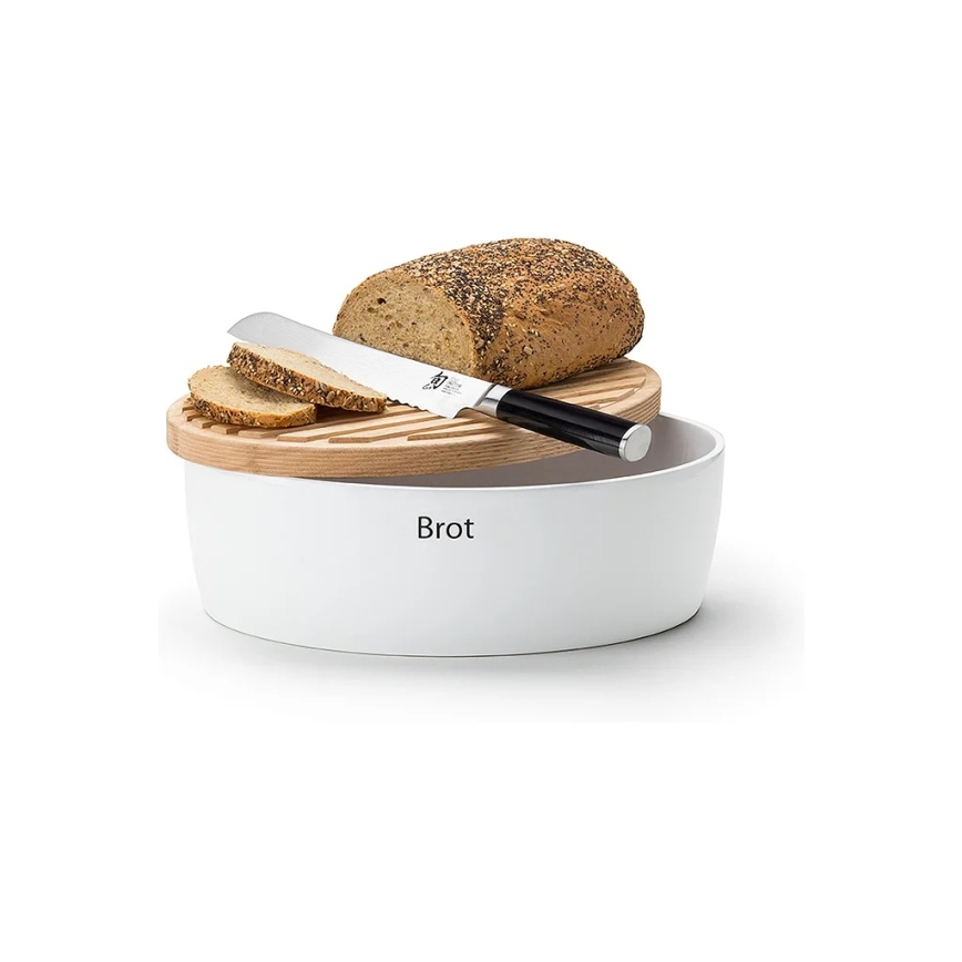Continenta C3936 - Brooddoos met deksel 36x23 cm wit/rubberhout