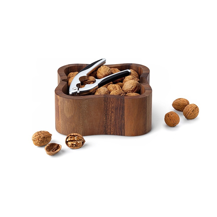 Continenta C4895 - Schaal voor noten met een notenkraker 24,5x24,5x8 cm walnoot hout