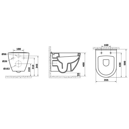 Creavit - Hangend toilet PAULA keramiek/wit