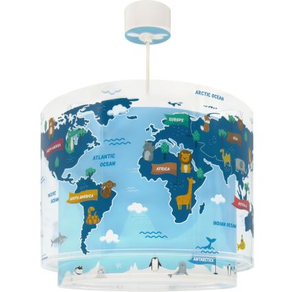 Dalber 40672 - Kinderkroonluchter WORLD 1xE27/15W/230V blauw
