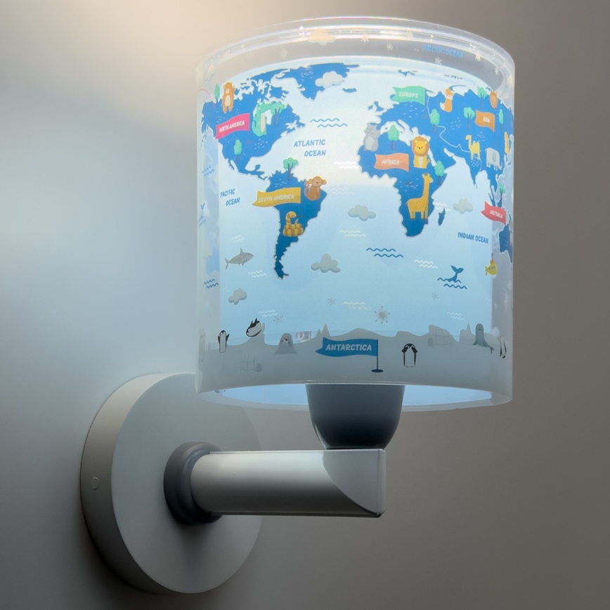 Dalber 40679 - Kinderwandlamp WORLD 1xE27/15W/230V blauw