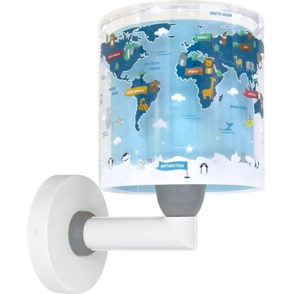 Dalber 40679 - Kinderwandlamp WORLD 1xE27/15W/230V blauw