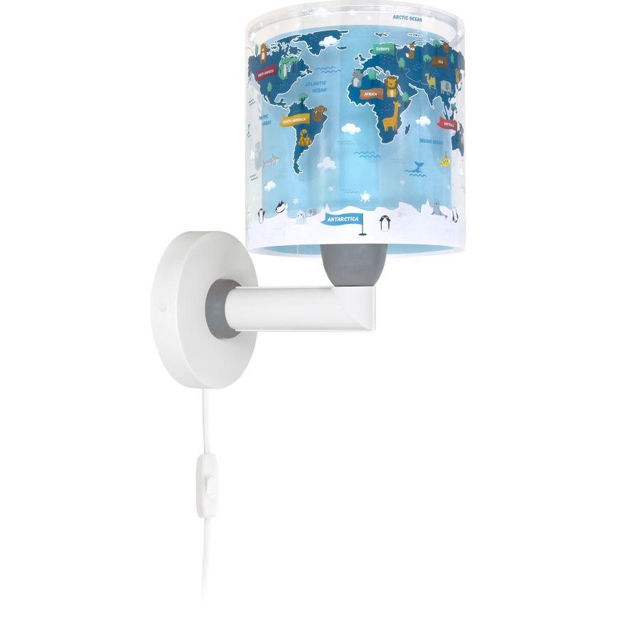 Dalber 40679 - Kinderwandlamp WORLD 1xE27/15W/230V blauw