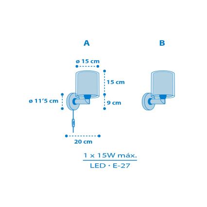 Dalber 40679 - Kinderwandlamp WORLD 1xE27/15W/230V blauw