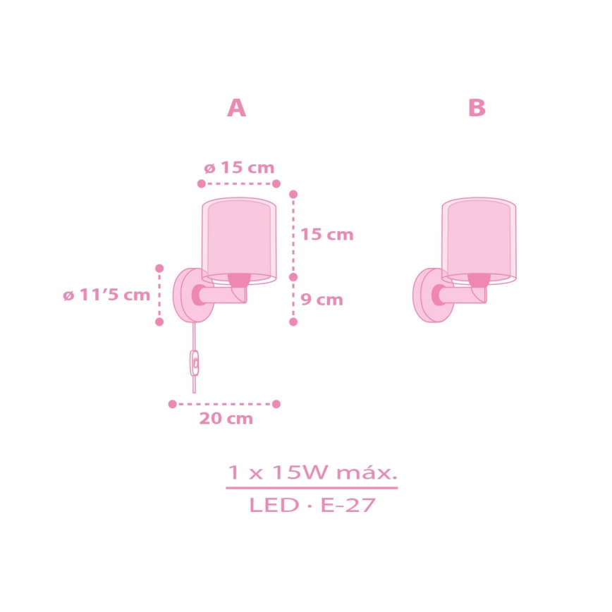 Dalber 41259 - Kinderwandlamp HELLO KITTY&FRIENDS 1xE27/15W/230V roze