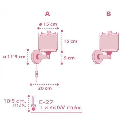 Dalber 61109 - Wand Lamp voor Kinderen LITTLE QUEEN 1xE27/60W/230V