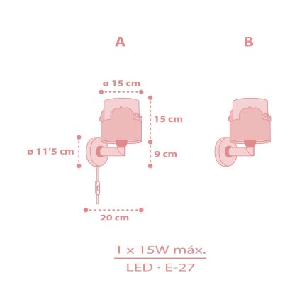 Dalber 61179S - Wandlamp voor kinderen WHALE DREAMS 1xE27/15W/230V roze