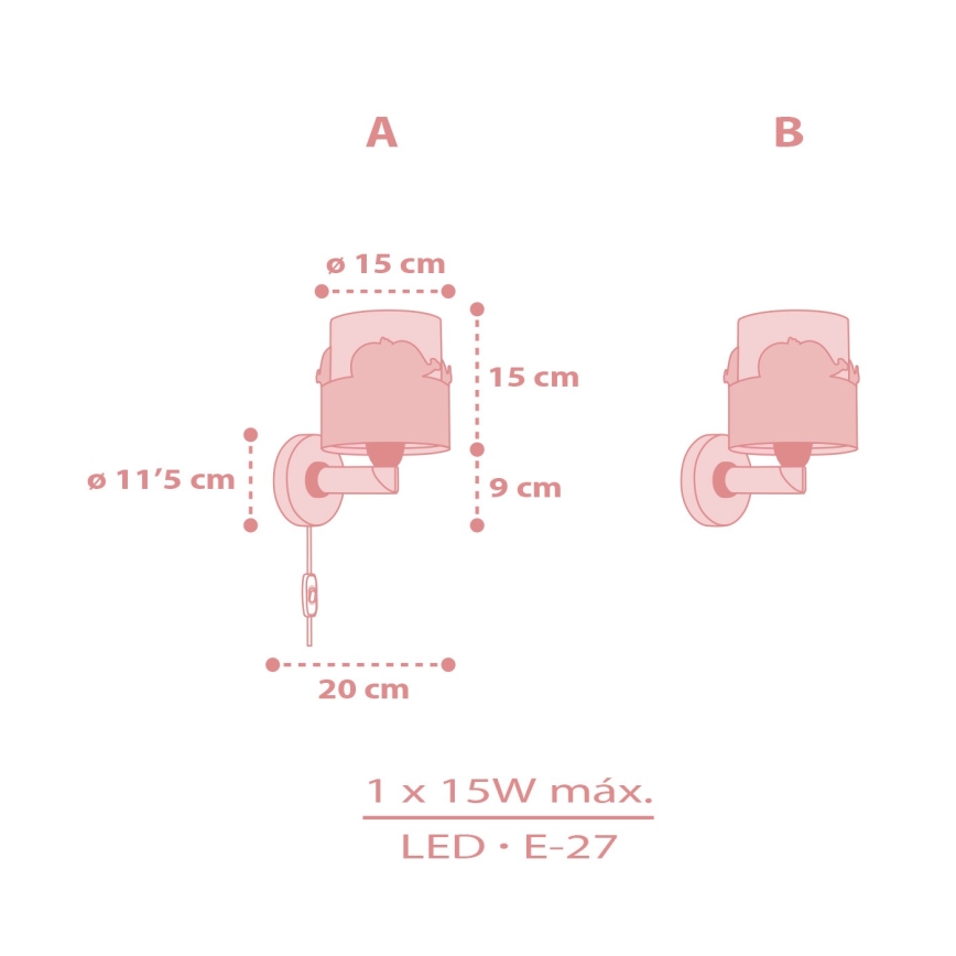 Dalber 61179S - Wandlamp voor kinderen WHALE DREAMS 1xE27/15W/230V roze