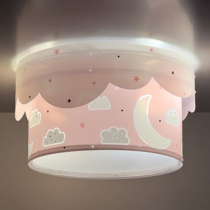 Dalber 61236S - Plafondlamp voor Kinderen MOON 2xE27/60W/230V roze