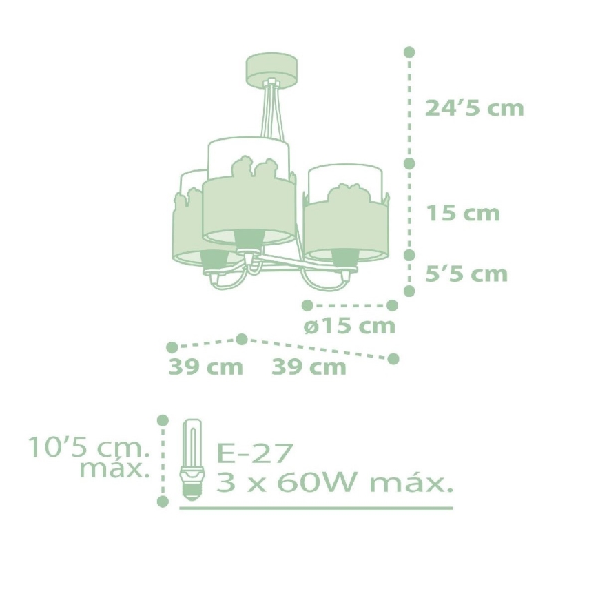 Dalber 61717H - Hanglamp voor Kinderen SWEET LOVE 3xE27/60W/230V groen