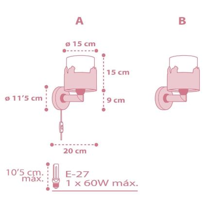 Dalber 61719S - Wand Lamp voor Kinderen SWEET LOVE 1xE27/60W/230V roze