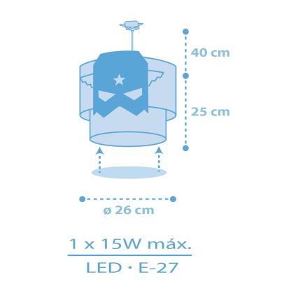 Dalber 61812 - Hanglamp voor kinderen BLAUW HERO 1xE27/15W/230V