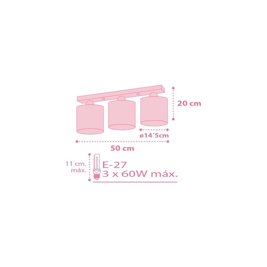 Dalber 62003S - Plafonnière kinderkamer COLORS 3xE27/60W/230V